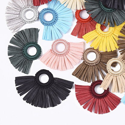 Raffia Tassel Pendant, with Polyester Link Ring, Fan