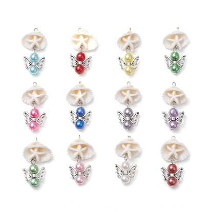 12шт. подвески из ракушек, ангел, с синтетическими бирюзовыми бусинами и 304 петлей из нержавеющей стали