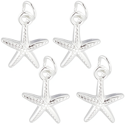 4 piezas océano 925 dijes de estrella de mar de plata esterlina, con anillas y 1 paño de pulir plata de tela de gamuza de doble cara