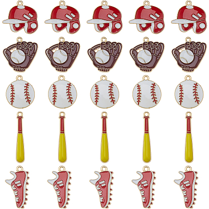 50 шт. 5 стили подвески из сплава и эмали на бейсбольную тематику, золотые