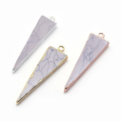Natural Howlite Pendants, with Brass Findings, Triangle