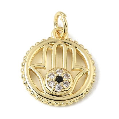 Латунные микропаве из черного кубического циркония, долговечный, стойки покрытие, без свинца и без кадмия, плоские круглые подвески и амулеты в виде руки хамса
