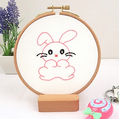 DIY Cartoon Animal Embroidery Sets, Including Imitation Bamboo Frame, Plastic & Alloy Pins, Cloth, Colorful Threads