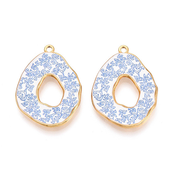 304 нержавеющей стальной эмали подвески, подвески-слезинки с цветочным узором, ионное покрытие (ip), реальный 18 k позолоченный