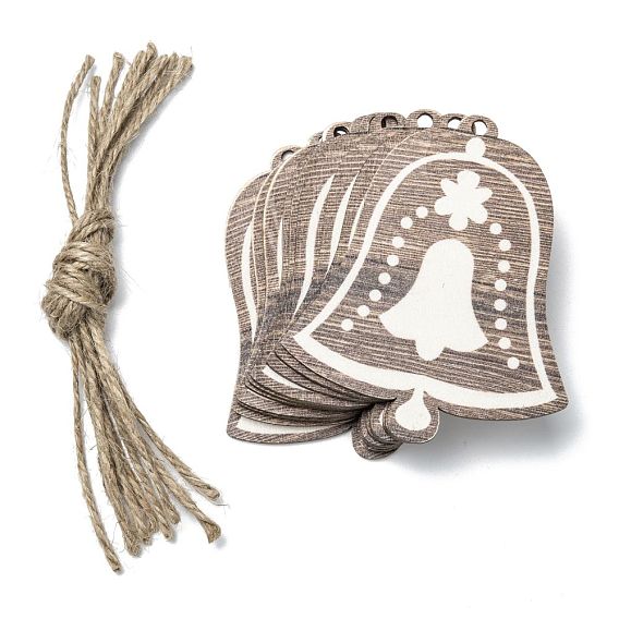 Christmas Themed Wood Big Pendant Decorations, with Hemp Rope, Christmas Bell