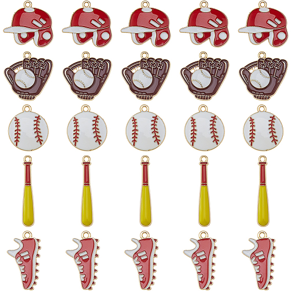 50 шт. 5 стили подвески из сплава и эмали на бейсбольную тематику, золотые