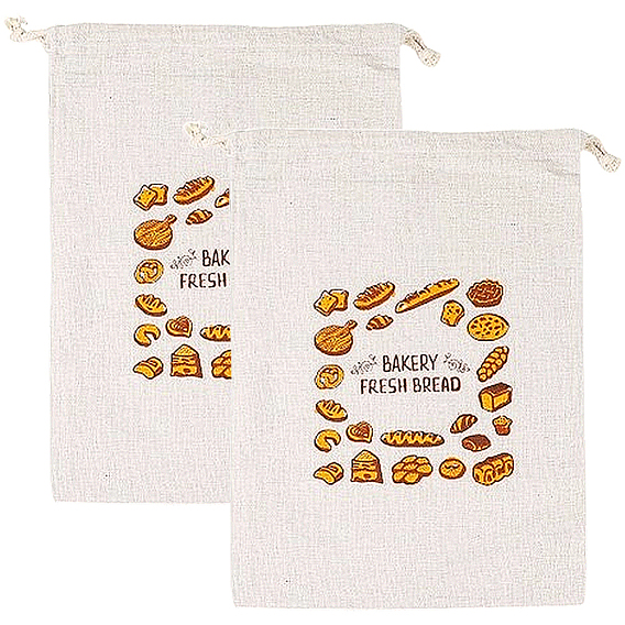 2шт. льняные мешочки для хлеба с принтом, шнурок сумки, прямоугольные