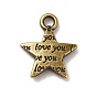 Tibetan Style Alloy Charms, Star with Word Love You Charms