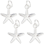 4Pcs Ocean 925 Sterling Silver Starfish Charms, with Jump Rings and 1 Sheet Double Sided Suede Fabric Silver Polishing Cloth