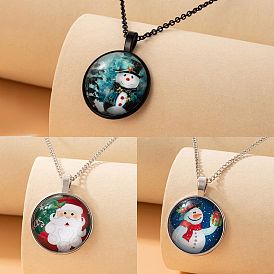 Snowman Time Gemstone Necklace with Cartoon Santa for Christmas Holiday