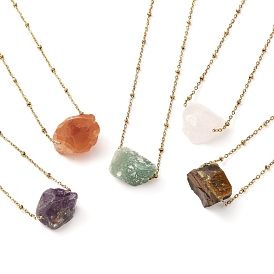 Rough Raw Natural Mixed Stone Pendant Necklaces, with 304 Stainless Steel Satellite Chain