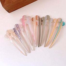 Acetate U-shaped hairpin with gradient colorful flower - simple and elegant.