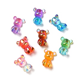 Transparent Resin Cabochons, AB Color Plated, Two Tone, 3D Bear