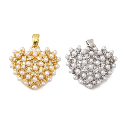 Стойка металлическая латунная микропрофилированная кубическая циркония подвески, с abs имитационными жемчужными бусинами , без свинца и без кадмия, долговечный, сердце