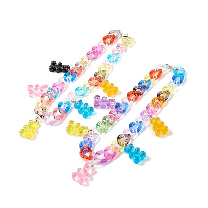 Bear Bib Necklaces, with Transparent Acrylic Curb Chains and Resin Pendants