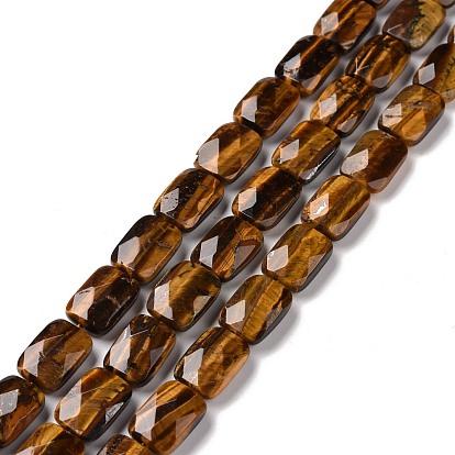 Natural Tiger Eye Beads Strands, Rectangle, Faceted