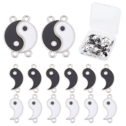 40 Sets Alloy Enamel Links Connectors, Yin Yang, White & Black