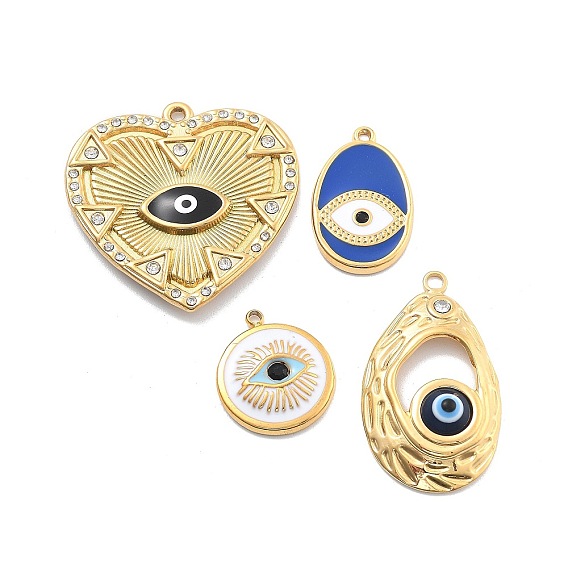 304 подвески из нержавеющей стали с эмалированными стразами, вакуумное покрытие pvd, злые глаза, реальный 18 k позолоченный