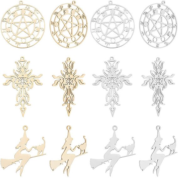 12Pcs 6 Style 201 Stainless Steel, Laser Cut, Mixed Shapes