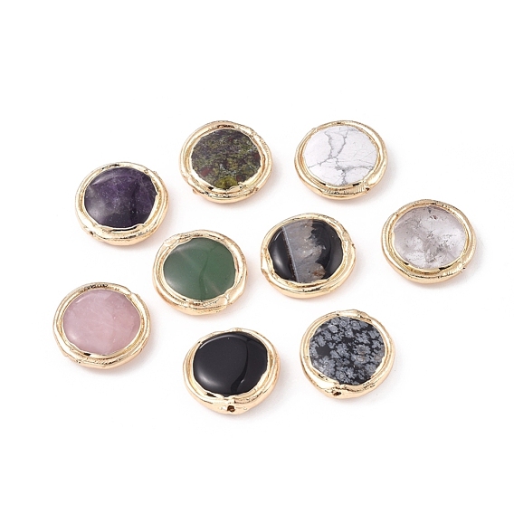 Природный драгоценный камень, с позолоченным латунным краем, плоско-круглые
