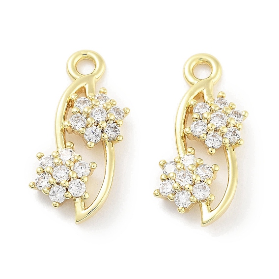 Brass Micro Pave Clear Cubic Zirconia Pendants, Flower