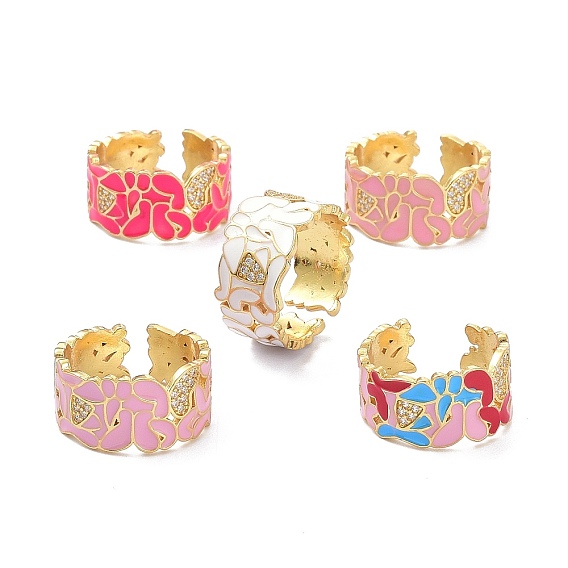 Бабочка прозрачный кубический цирконий широкополосное кольцо для девочек женщин, настоящие 18 позолоченные латунные эмалевые открытые манжеты с золотым покрытием