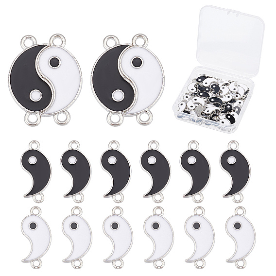 40 Sets Alloy Enamel Links Connectors, Yin Yang, White & Black