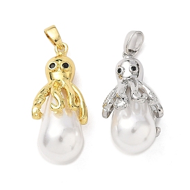 Латунные микро проложить кубического циркония подвески, осьминог со слезой, с abs имитационными жемчужными бусинами 