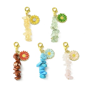 Decoraciones colgantes de girasol de esmalte de aleación, Cuentas de piedras naturales y sintéticas y dijes con cierres de pinza de langosta.