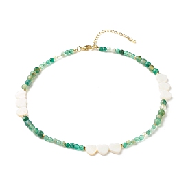 Heart Natural Shell Beaded Necklace, Natural Striped Agate Reiki Beads Necklace for Women