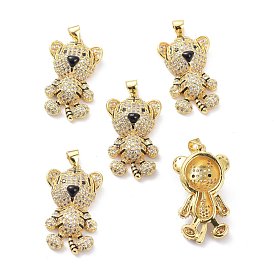 Brass Micro Pave Clear Cubic Zirconia Pendants, wiith Enamel, Long-Lasting Plated, Tiger