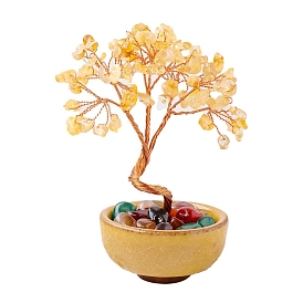 Natural Citrine Chips Tree Decorations, Natural Agate Chip Base Copper Wire Feng Shui Energy Stone Gift for Home Desktop Decoration