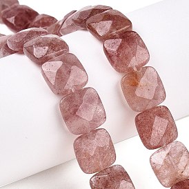 Natural Strawberry Quartz Beads Strands, Faceted Square