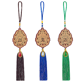 CHGCRAFT 3Pcs 3 Colors Polyester Tassel Pendant Decorations, with Wooden Links and Alloy Resin Pendants, Teardrop