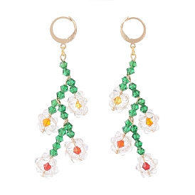Boucles d'oreilles créoles pendantes fleur de vie à facettes scintillantes pour fille femme, Boucles d'oreilles pendantes en perles de verre imitation cristal autrichien, or