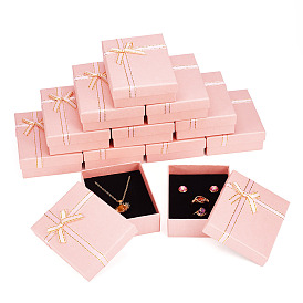 Rectangle Paper Jewelry Set Storage Boxes with Bowknot, Necklaces Rings Gift Case with Sponge Inside