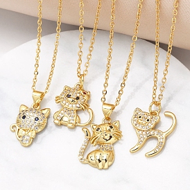 Cat Shape Brass Micro Pave Cubic Zirconia Pendant Necklaces for Women