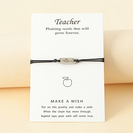 Персонализированный браслет ко Дню учителя из нержавеющей стали с гравировкой и плетеной разноцветной веревкой-карточкой