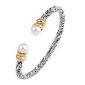 Ion Plating(IP) 304 Stainless Steel Cuff Bangles for Women, with ABS Imitation Pearl