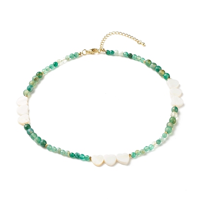 Heart Natural Shell Beaded Necklace, Natural Striped Agate Reiki Beads Necklace for Women