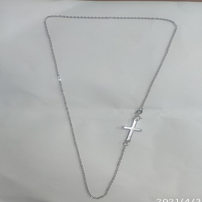 304 Stainless Steel Sideways Cross Pendant Necklaces, with Sterling Silver Cable Chains and Spring Ring Clasps