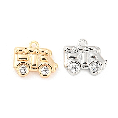 Brass Micro Pave Cubic Zirconia Pendants, Cadmium Free & Nickel Free & Lead Free, Car