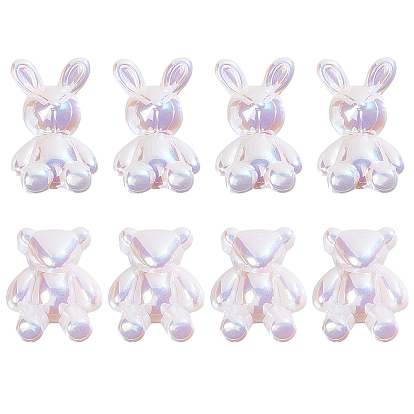 8pcs 2 perles en plastique abs de style, la moitié foré, ours et lapin