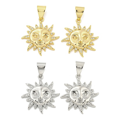 Латунные микропаве прозрачные подвески с фианитом, солнце