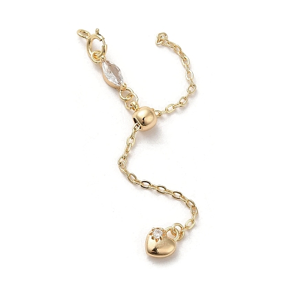 Brass Cable Chain Extender, End Chains with Lobster Claw Clasps & Glass Heart Chain Tabs & Slider Beads