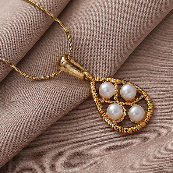 304 Женские ожерелья из нержавеющей стали с подвеской в виде капли и искусственного жемчуга, белые