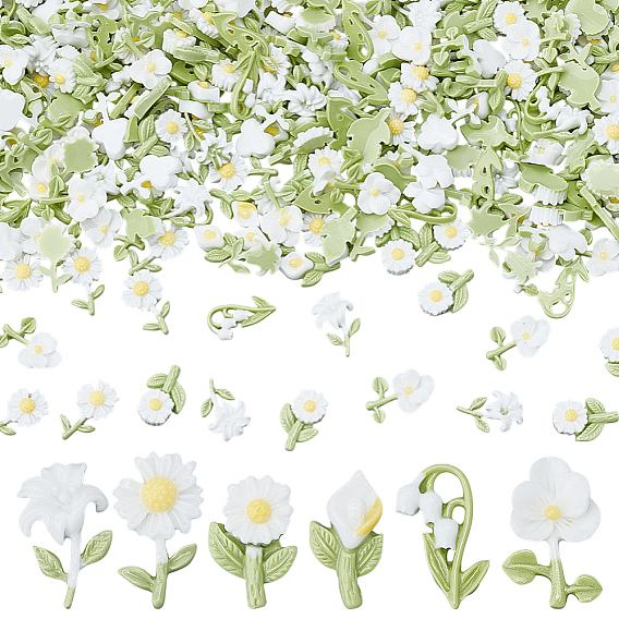 300шт 6 стили светящиеся непрозрачные эпоксидные смолы декоден кабошоны, светится в темноте, цветок