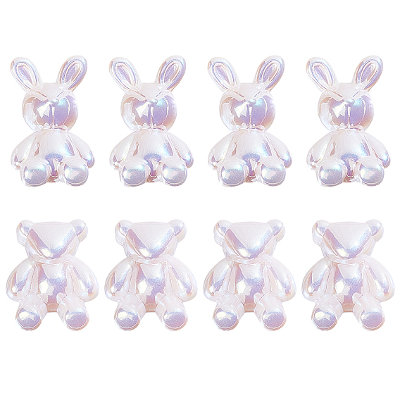 8pcs 2 perles en plastique abs de style, la moitié foré, ours et lapin