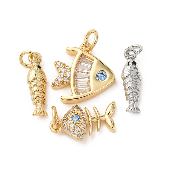 Латунные микро проложить кубического циркония подвески, рыбы прелести, без кадмия и без свинца, стойки покрытие, долговечный, с целью перехода в кольце