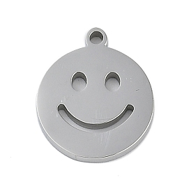 304 Stainless Steel Charms, Hollow Flat Round with Smiling Face Charm